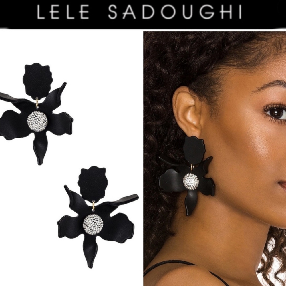 Lele Sadoughi Small Crystal Lily Earrings- Jet